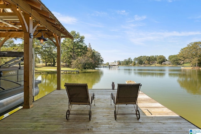 dock area with a water view