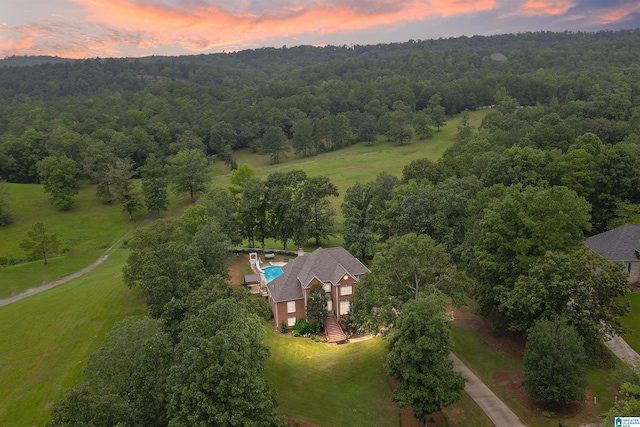 view of aerial view at dusk