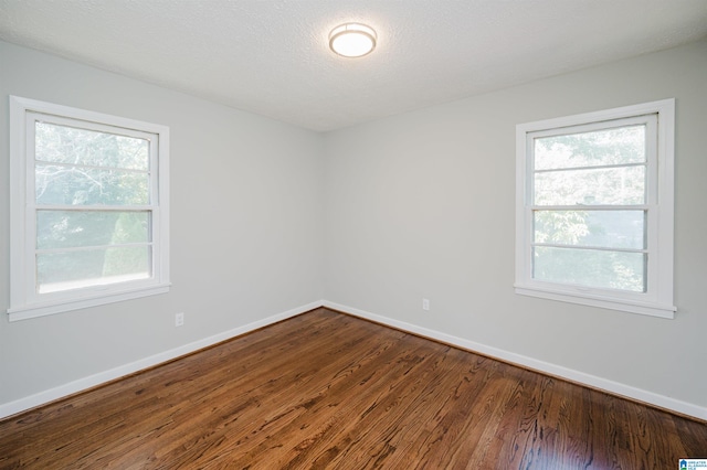 spare room featuring a textured ceiling and wood-type flooring