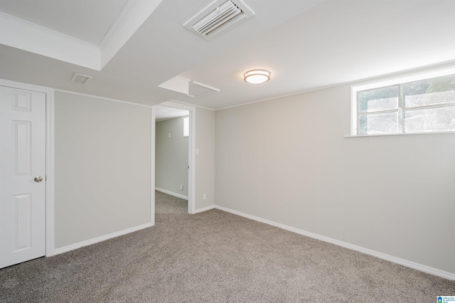 520 Hickory St, Birmingham, AL 35206 - basement with crown molding, carpet floors, baseboards, and visible vents