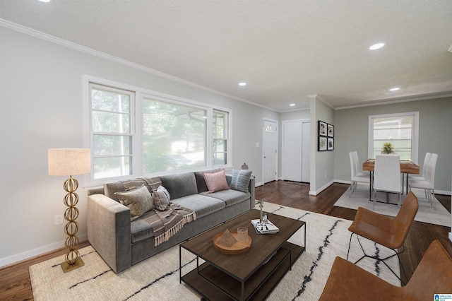 520 Hickory St, Birmingham, AL 35206 - living room with baseboards, ornamental molding, wood finished floors, and recessed lighting