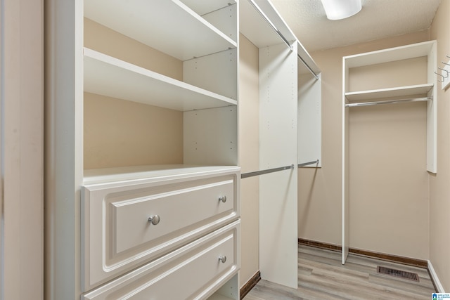 spacious closet featuring light wood-type flooring