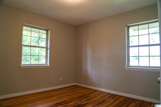 unfurnished room featuring a wealth of natural light, a textured ceiling, and dark hardwood / wood-style flooring