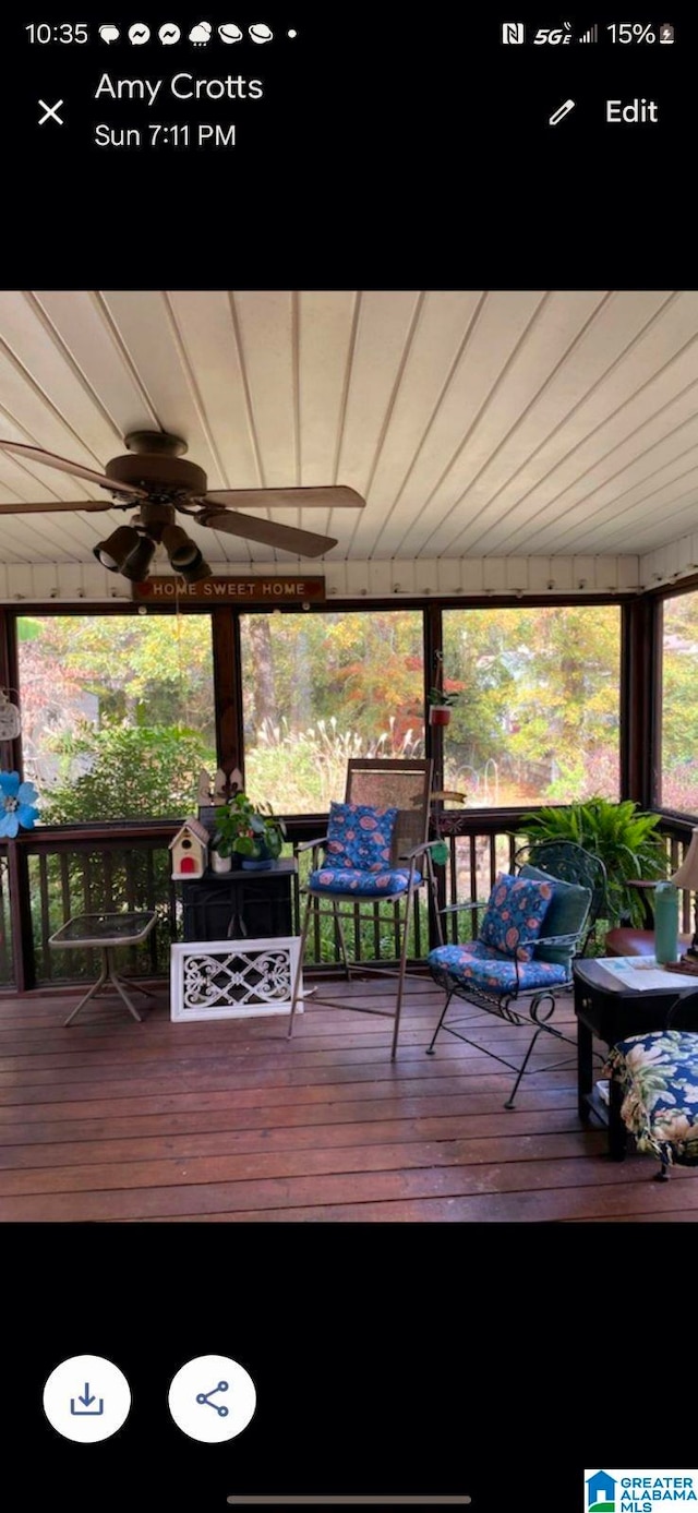 deck featuring ceiling fan and outdoor dining space