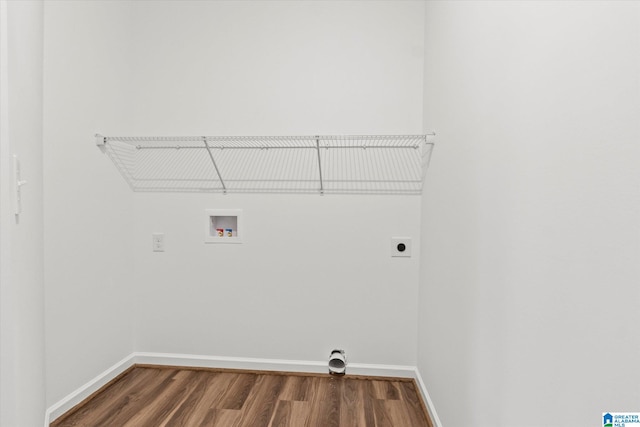 laundry room featuring hookup for an electric dryer, wood-type flooring, and washer hookup