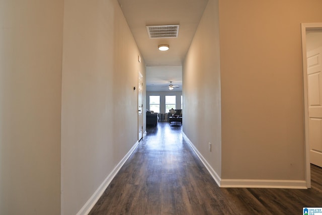 corridor featuring dark hardwood / wood-style flooring