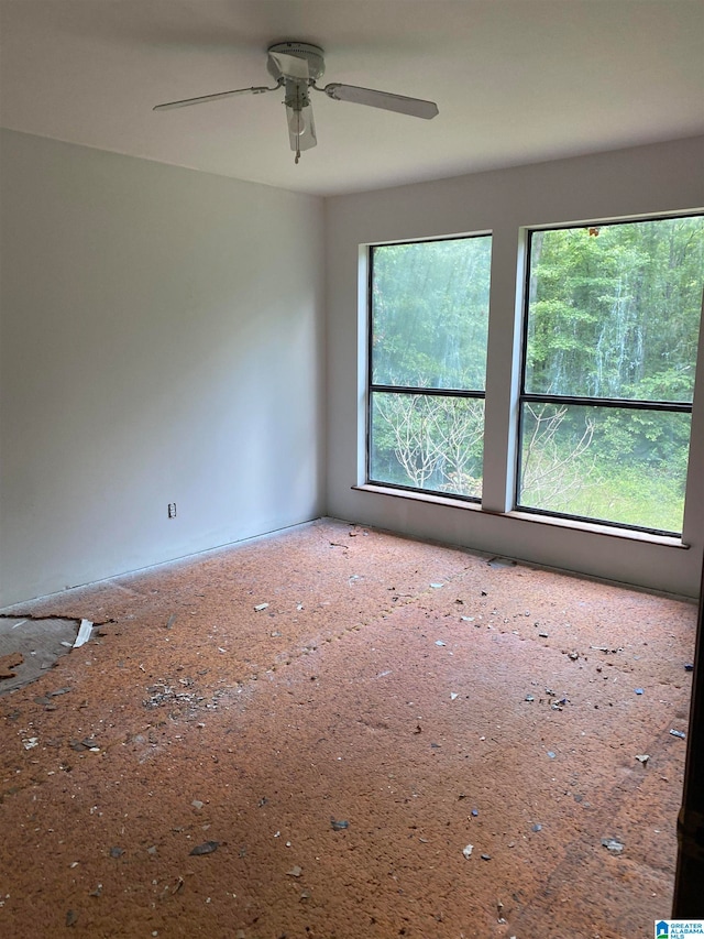 empty room featuring plenty of natural light and ceiling fan