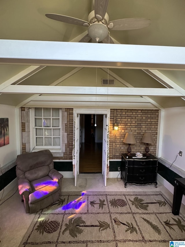 interior space featuring ceiling fan