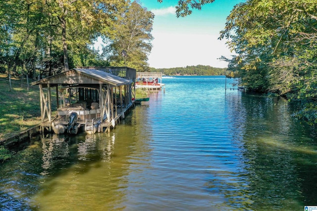 view of dock with a water view