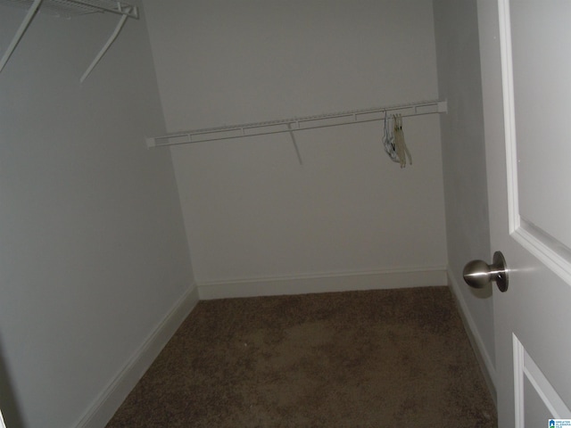 spacious closet featuring dark carpet