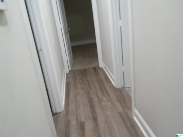 hallway with dark wood-type flooring