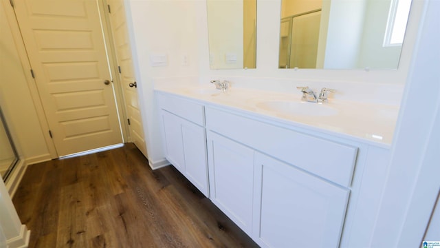 bathroom featuring vanity and wood-type flooring