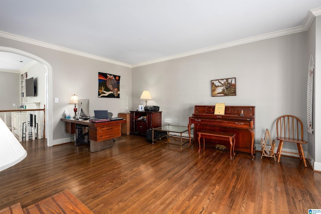 sitting room featuring crown molding and dark hardwood / wood-style floors