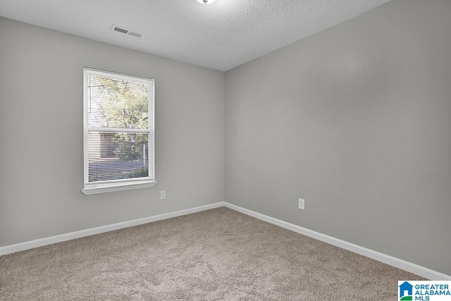 carpeted spare room with a textured ceiling