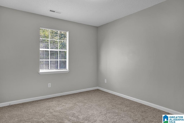 carpeted empty room with a textured ceiling