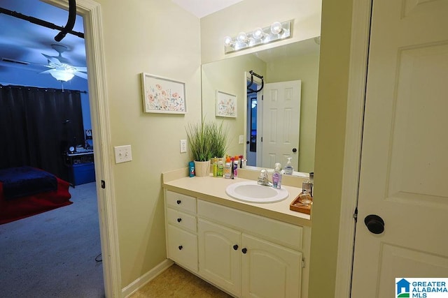 bathroom with vanity and ceiling fan