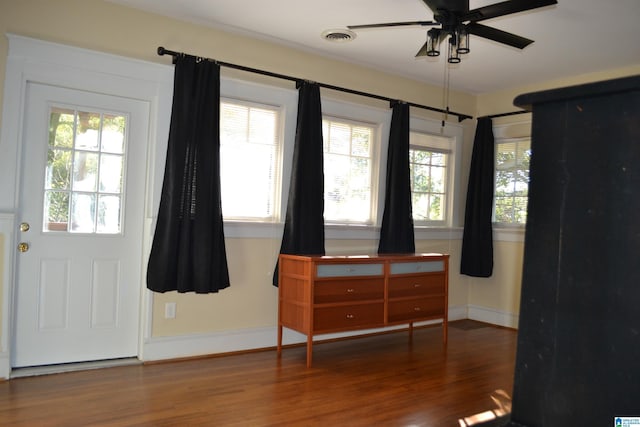 2705 Caldwell Ave S, Birmingham, AL 35205 - foyer entrance featuring wood finished floors, healthy amount of natural light, a ceiling fan, and baseboards