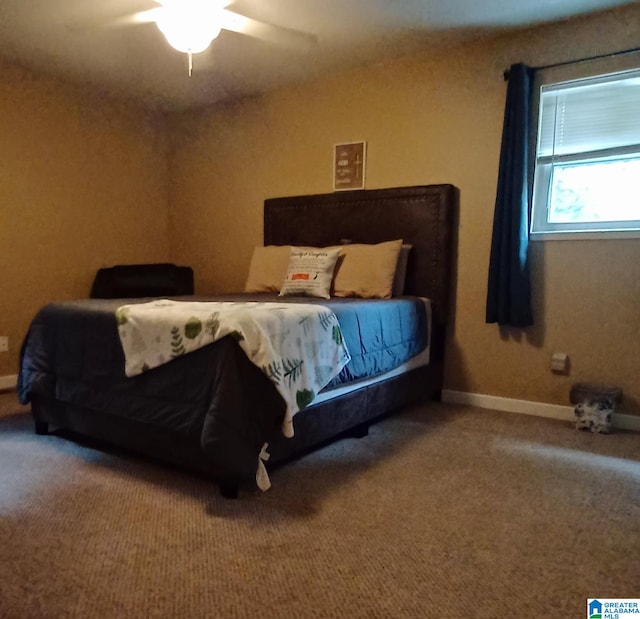 bedroom with carpet flooring and ceiling fan