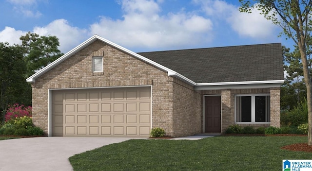 view of front of house with a garage and a front lawn