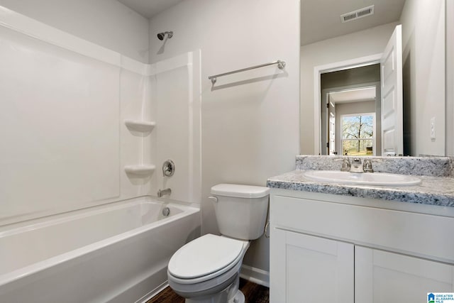 full bathroom with vanity, toilet, and shower / bath combination