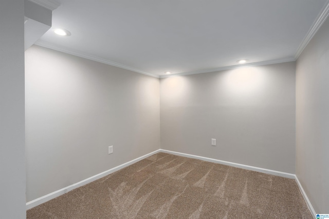 unfurnished room with crown molding and carpet