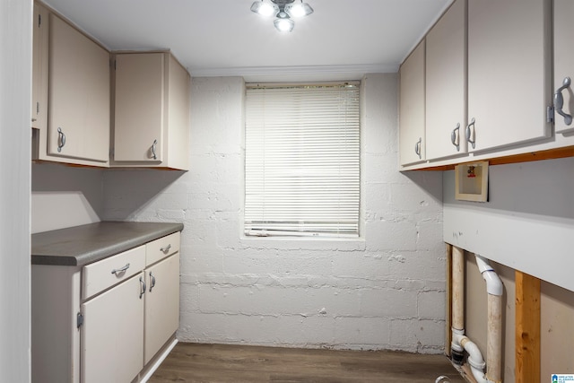 interior space with cabinets and hardwood / wood-style flooring