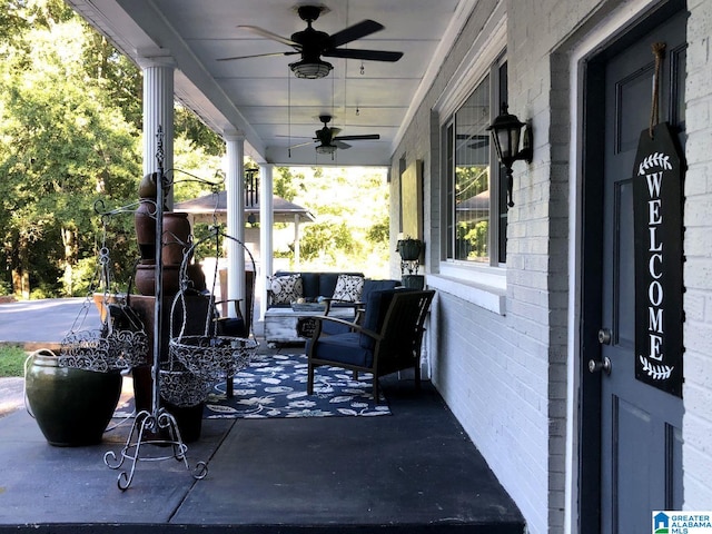 765 2nd Ave, Ashland, AL 36251 - view of patio featuring a ceiling fan, an outdoor hangout area, and a porch