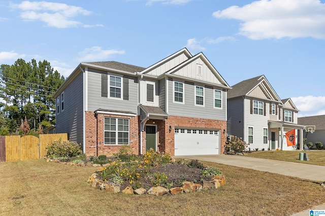 craftsman-style house featuring a garage and a front lawn