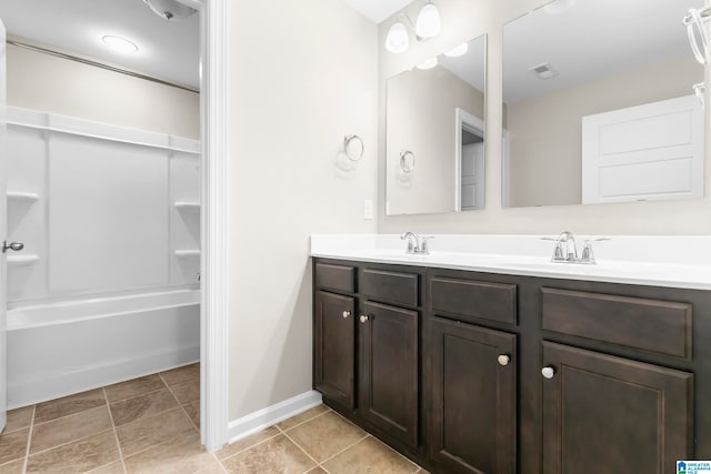 bathroom featuring vanity, shower / washtub combination, and tile patterned flooring