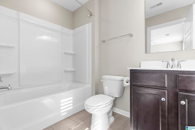 full bathroom with vanity, shower / washtub combination, toilet, and tile patterned floors