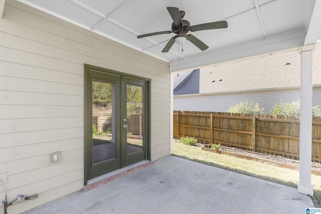 4092 Park Crossings Dr, Chelsea, AL 35043 - view of patio featuring french doors, a ceiling fan, and fence