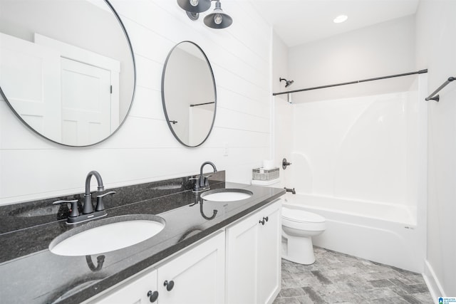 full bathroom featuring vanity, toilet, and shower / bathing tub combination