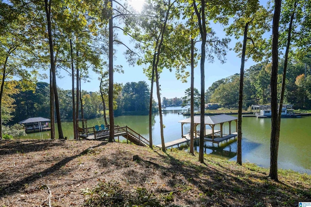 dock area with a water view