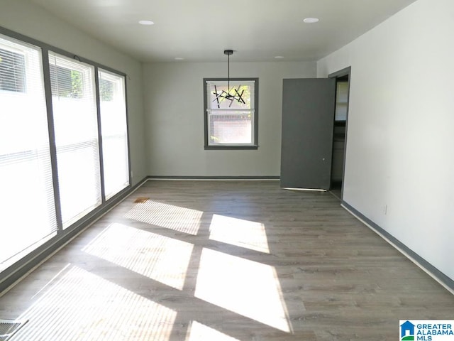 unfurnished dining area featuring dark wood-type flooring