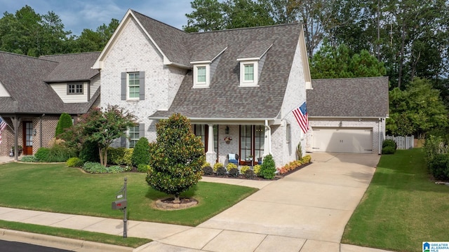 view of front of home featuring a front lawn and a garage