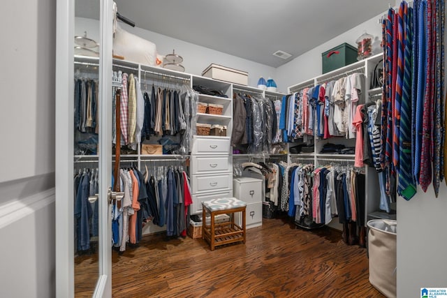 walk in closet featuring dark hardwood / wood-style floors