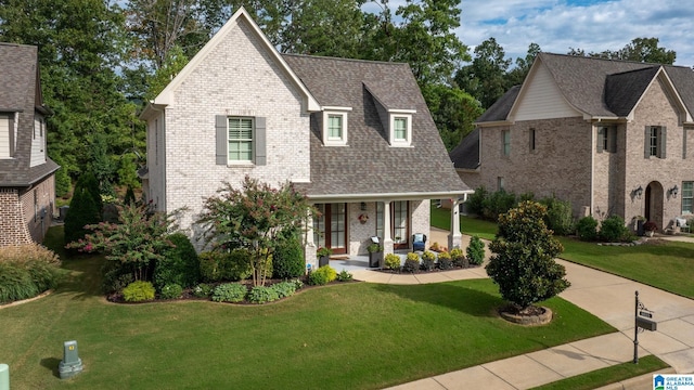 view of front facade featuring a front yard and a porch