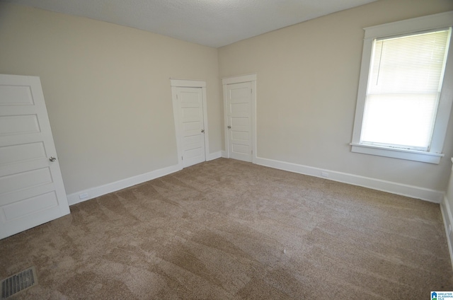 unfurnished room featuring carpet and plenty of natural light