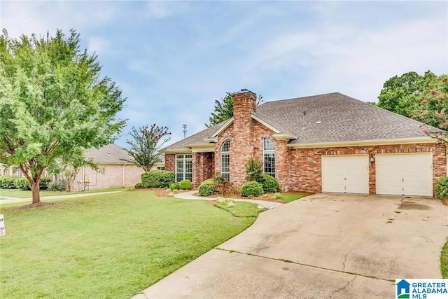 view of front of property featuring a garage and a front lawn