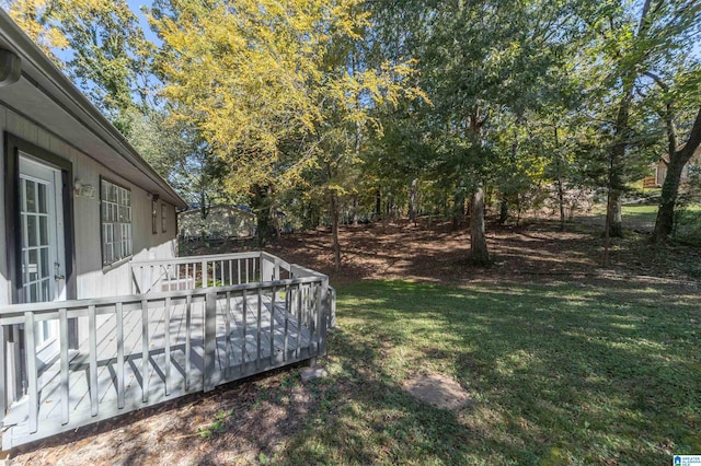 view of yard featuring a wooden deck