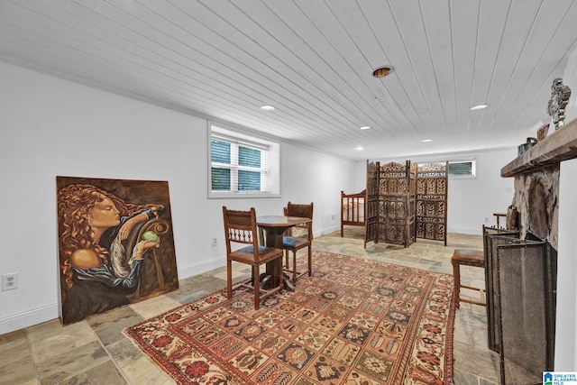 interior space featuring wood ceiling