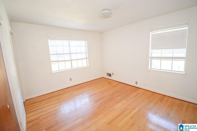 spare room featuring a healthy amount of sunlight, baseboards, and wood finished floors