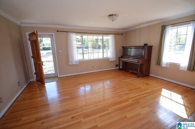 unfurnished living room featuring baseboards, light wood-style flooring, and a wealth of natural light