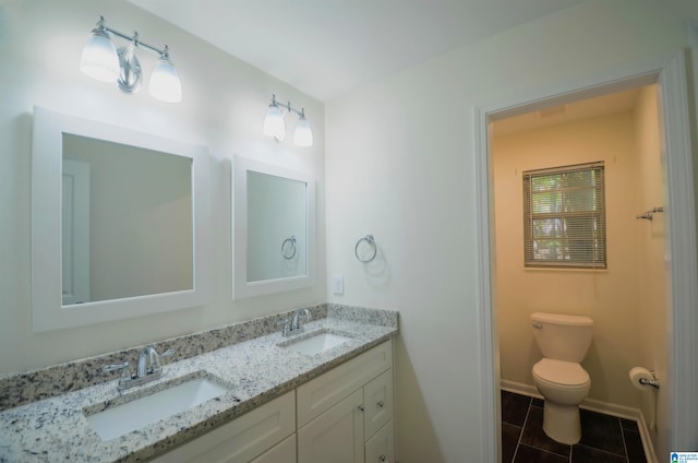 bathroom featuring tile patterned flooring, vanity, and toilet