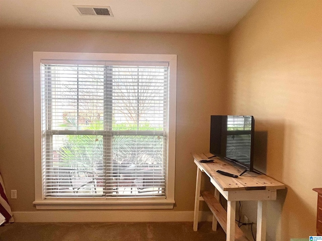 view of carpeted home office