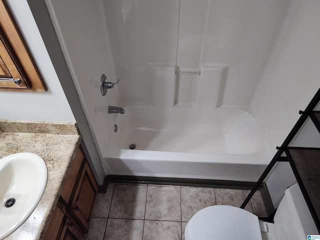 full bathroom featuring vanity, shower / bathing tub combination, toilet, and tile patterned floors