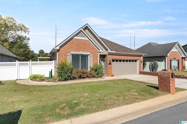 view of front of property with a front lawn and a garage