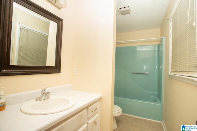 full bathroom featuring vanity, toilet, and shower / bathtub combination