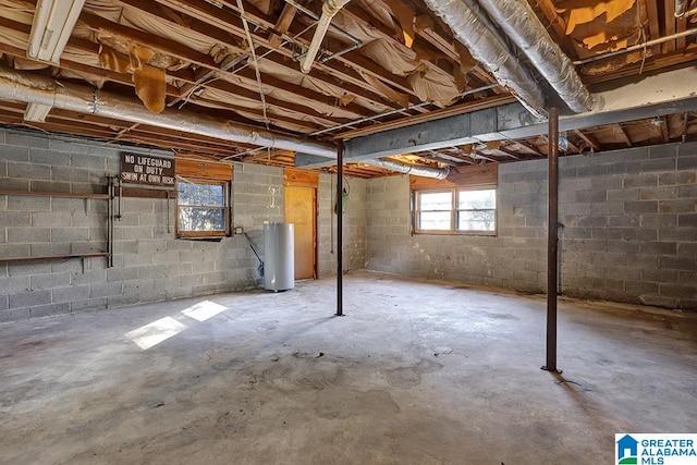 basement featuring water heater