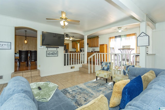 405 Depot St, Columbiana, AL 35051 - living area with ceiling fan and light tile patterned floors